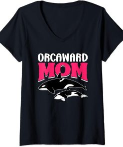 Womens Orcaward Mom Orca Humor Orcas Awkward Mother Mommy Mama V-Neck T-Shirt