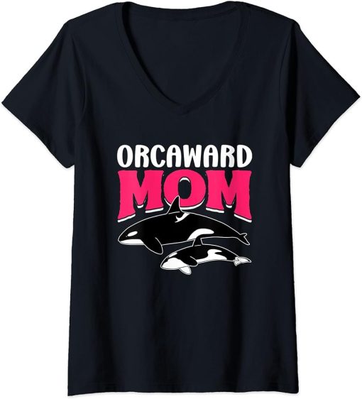 Womens Orcaward Mom Orca Humor Orcas Awkward Mother Mommy Mama V-Neck T-Shirt