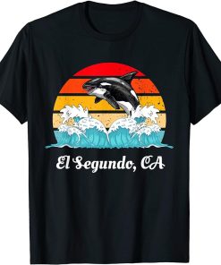 Vintage El Segundo CA Distressed Orca Killer Whale Art T-Shirt