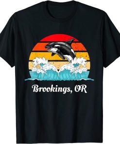 Vintage Brookings Oregon Distressed Orca Killer Whale Art T-Shirt