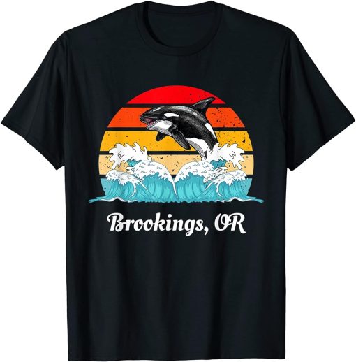 Vintage Brookings Oregon Distressed Orca Killer Whale Art T-Shirt