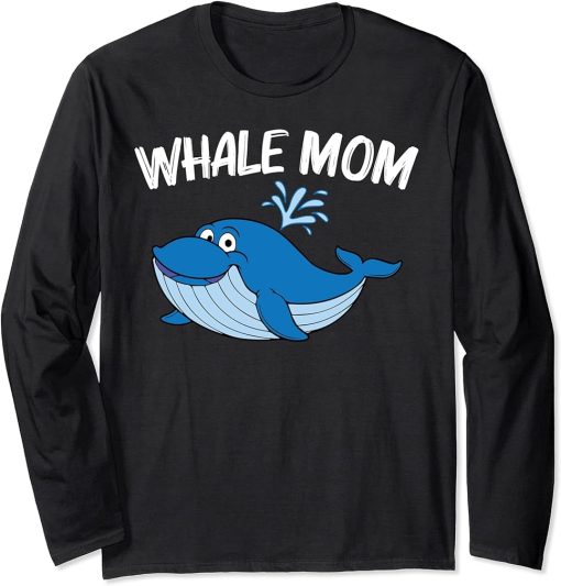 Funny Whale Art For Mom Mama Orca Narwhal Blue Whales Long Sleeve T-Shirt