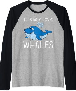 Funny Whale Art For Mom Mama Orca Narwhal Blue Whales Raglan Baseball Tee