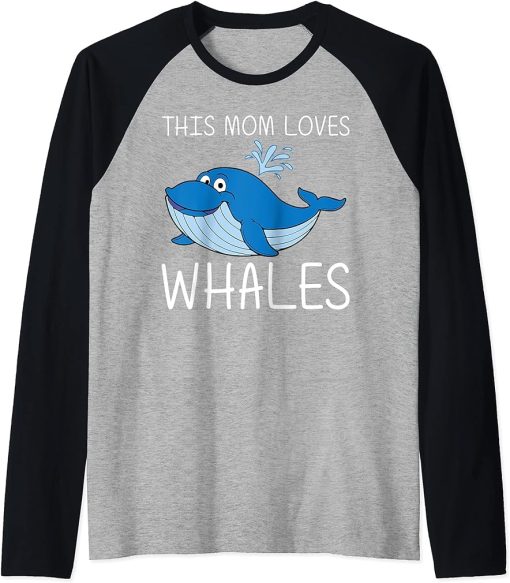 Funny Whale Art For Mom Mama Orca Narwhal Blue Whales Raglan Baseball Tee