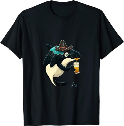 Cute Orca Animal Lovers Orca Drinking Beer T-Shirt