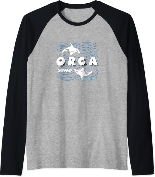 Orca Squad Whales Sea Animal Nature Wildlife Raglan Baseball Tee